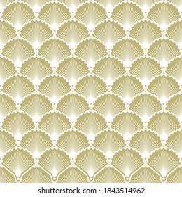 Elegant seamless pattern in art deco style. Background with shells for wallpaper, textiles, wrapping paper. Vector illustration