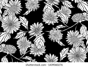 Elegant seamless pattern with aster flowers, design elements. Floral  pattern for invitations, cards, print, gift wrap, manufacturing, textile, fabric, wallpapers