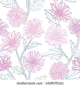 Elegant seamless pattern with aster flowers, design elements. Floral  pattern for invitations, cards, print, gift wrap, manufacturing, textile, fabric, wallpapers