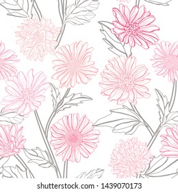 Elegant seamless pattern with aster flowers, design elements. Floral  pattern for invitations, cards, print, gift wrap, manufacturing, textile, fabric, wallpapers