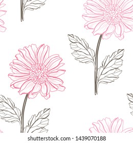 Elegant seamless pattern with aster flowers, design elements. Floral  pattern for invitations, cards, print, gift wrap, manufacturing, textile, fabric, wallpapers