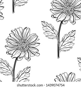Elegant seamless pattern with aster flowers, design elements. Floral  pattern for invitations, cards, print, gift wrap, manufacturing, textile, fabric, wallpapers