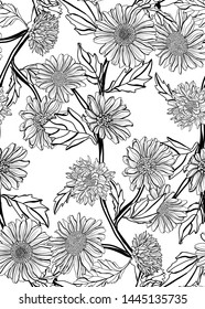 Elegant seamless pattern with aster flowers, design elements. Floral  pattern for invitations, cards, print, gift wrap, manufacturing, textile, fabric, wallpapers