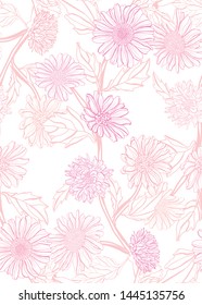 Elegant seamless pattern with aster flowers, design elements. Floral  pattern for invitations, cards, print, gift wrap, manufacturing, textile, fabric, wallpapers