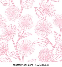 Elegant seamless pattern with aster flowers, design elements. Floral  pattern for invitations, cards, print, gift wrap, manufacturing, textile, fabric, wallpapers
