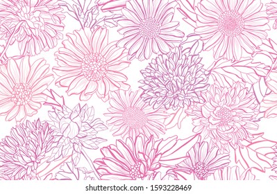 Elegant seamless pattern with aster flowers, design elements. Floral  pattern for invitations, cards, print, gift wrap, manufacturing, textile, fabric, wallpapers