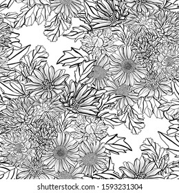 Elegant seamless pattern with aster flowers, design elements. Floral  pattern for invitations, cards, print, gift wrap, manufacturing, textile, fabric, wallpapers