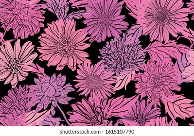 Elegant seamless pattern with aster flowers, design elements. Floral  pattern for invitations, cards, print, gift wrap, manufacturing, textile, fabric, wallpapers
