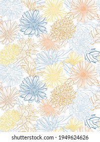 Elegant seamless pattern with aster flowers, design elements. Floral  pattern for invitations, cards, print, gift wrap, manufacturing, textile, fabric, wallpapers