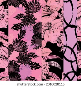 Elegant seamless pattern with aster and lily, design elements. Floral  pattern for invitations, cards, print, gift wrap, manufacturing, textile, fabric, wallpapers