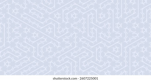 Elegant seamless pattern background with intricate geometric and floral elements in a soft grayish-blue tone. Ideal for Islamic art, decorative designs, wallpapers, and textile prints.