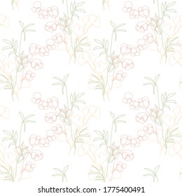 Elegant seamless pattern with bamboo, gingko and cotton, design elements. Floral  pattern for invitations, cards, print, gift wrap, manufacturing, textile, fabric, wallpapers.Continuous line art style
