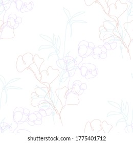 Elegant seamless pattern with bamboo, gingko and cotton, design elements. Floral  pattern for invitations, cards, print, gift wrap, manufacturing, textile, fabric, wallpapers.Continuous line art style