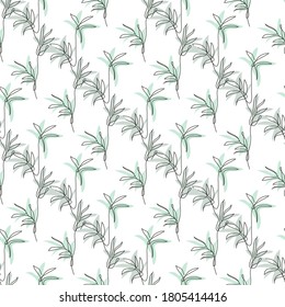 Elegantes, nahtloses Muster mit Bambuspflanzen, Designelementen. Blumenmuster für Einladungen, Karten, Druck, Geschenkverpackung, Herstellung, Textilien, Gewebe, Wallpaper. Kunststil mit kontinuierlicher Linie