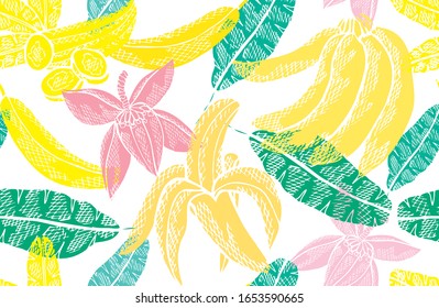 Elegant seamless pattern with banana fruits, design elements. Fruit  pattern for invitations, cards, print, gift wrap, manufacturing, textile, fabric, wallpapers. Food, kitchen, vegetarian theme