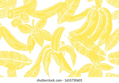 Elegant seamless pattern with banana fruits, design elements. Fruit  pattern for invitations, cards, print, gift wrap, manufacturing, textile, fabric, wallpapers. Food, kitchen, vegetarian theme