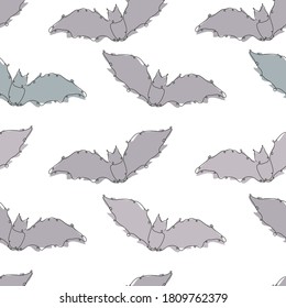 Elegantes, nahtloses Muster mit Fledermäusen, Designelementen. Bat Muster für Einladungen, Karten, Druck, Geschenkverpackung, Herstellung, Textilien, Gewebe, Wallpaper. Kunststil mit kontinuierlicher Linie