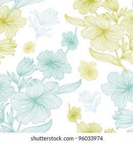 elegant seamless pattern with beautiful flowers, in white, blue and green colors