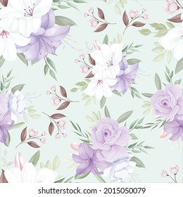 elegant seamless pattern with beautiful white and purple flowers and leaves