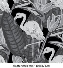 Elegant seamless pattern with bird of paradise flowers, design elements. Floral tropical pattern for invitations, cards, print, gift wrap, manufacturing, textile, fabric, wallpapers