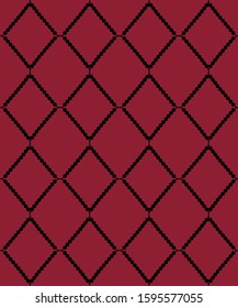 Elegant seamless pattern with black beads in rhombus shape on the red background. Vintage ornament for textile, blanket, wrapping paper, packet, poster, card. Vector illustration