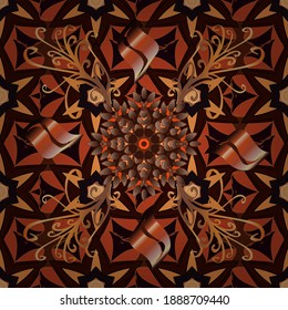 Elegant seamless pattern with black, orange and brown flowers in watercolor style, design elements. Editable. Floral pattern for wedding invitations, greeting cards, print, gift wrap, manufacturing.