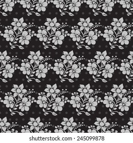 Elegant seamless pattern in black silver colors with decorative flowers, design elements. Floral pattern for invitations, greeting cards, scrapbooking, print, gift wrap, manufacturing