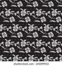 Elegant seamless pattern in black silver colors with decorative cornflowers, design elements. Floral pattern for invitations, greeting cards, scrapbooking, print, gift wrap, manufacturing