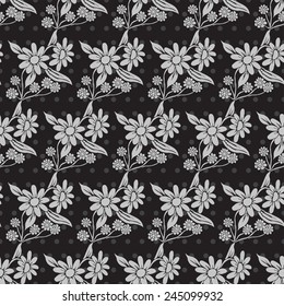 Elegant seamless pattern in black silver colors with decorative flowers, design elements. Floral pattern for invitations, greeting cards, scrapbooking, print, gift wrap, manufacturing