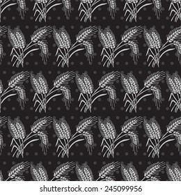 Elegant seamless pattern in black silver colors with decorative wheat, design elements. Floral pattern for invitations, greeting cards, scrapbooking, print, gift wrap, manufacturing