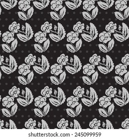 Elegant seamless pattern in black silver colors with decorative pansy flowers, design elements. Floral pattern for invitations, greeting cards, scrapbooking, print, gift wrap, manufacturing