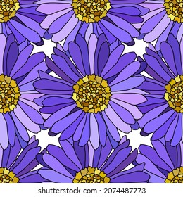 Elegant seamless pattern with blue aster flowers, design elements. Floral  pattern for invitations, cards, print, gift wrap, manufacturing, textile, fabric, wallpapers