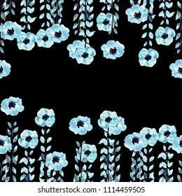 Elegant seamless pattern with blue flowers, design elements. Floral  pattern for invitations, cards, print, gift wrap, manufacturing, textile, fabric, wallpapers