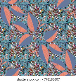 Elegant seamless pattern with blue, orange flowers in watercolor style, design elements. Floral pattern for wedding invitations, greeting cards, scrapbooking, print, gift wrap, manufacturing. Editable