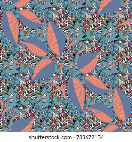 Elegant seamless pattern with blue, orange flowers in watercolor style, design elements. Floral pattern for wedding invitations, greeting cards, scrapbooking, print, gift wrap, manufacturing. Editable