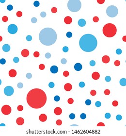 Elegant seamless pattern with blue and pink polka dots, circles. Design for printing on fabric. Repeating background. Vector illustration
