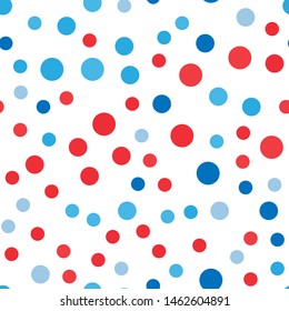 Elegant seamless pattern with blue and pink polka dots, circles. Design for printing on fabric. Repeating background. Vector illustration

