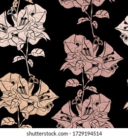 Elegant seamless pattern with bougainvillea flowers, design elements. Floral  pattern for invitations, cards, print, gift wrap, manufacturing, textile, fabric, wallpapers