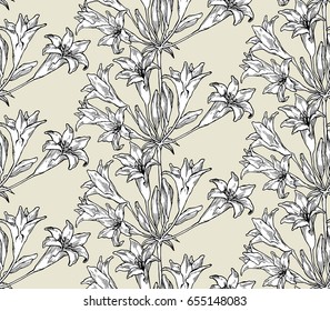 Elegant seamless pattern with bouquets of flowers on a background. Vector monochrome illustration. 