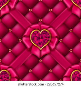 Elegant seamless pattern with bow, ribbon, button-tufted texture. Valentine's day vector background. Vector illustration EPS 10.