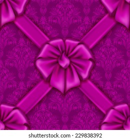 Elegant seamless pattern with bow, ribbon, ornate floral pattern. Valentine's day vector background. Vector illustration EPS 10.