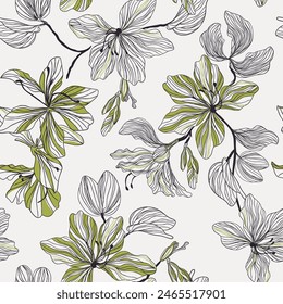 Elegant seamless pattern with buahinia flowers, design elements. Floral pattern for invitations, cards, print, gift wrap, manufacturing, textile, fabric, wallpapers