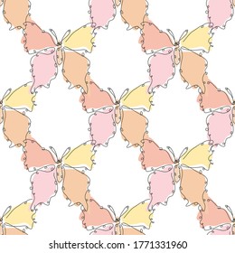 Elegant seamless pattern with butterflies, design elements. Can be used for invitations, cards, print, gift wrap, manufacturing, textile, fabric, wallpapers. Continuous line art style. Insect theme