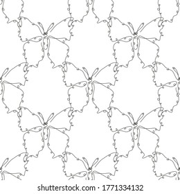 Elegant seamless pattern with butterflies, design elements. Can be used for invitations, cards, print, gift wrap, manufacturing, textile, fabric, wallpapers. Continuous line art style. Insect theme