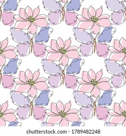 Elegantes, nahtloses Muster mit Schmetterling und Anemonen, Design-Elementen. Blumenmuster für Einladungen, Karten, Druck, Geschenkverpackung, Herstellung, Textilien, Gewebe, Wallpaper. Kunststil mit kontinuierlicher Linie