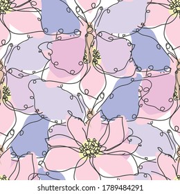 Elegant seamless pattern with butterfly and anemones, design elements. Floral  pattern for invitations, cards, print, gift wrap, manufacturing, textile, fabric, wallpapers. Continuous line art style