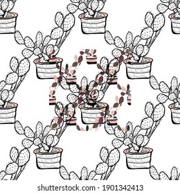 Elegant seamless pattern with cactus plants, design elements. Floral  pattern for invitations, cards, print, gift wrap, manufacturing, textile, fabric, wallpapers