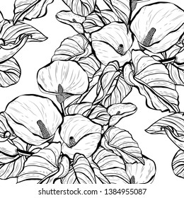 Elegant seamless pattern with calla flowers, design elements. 
