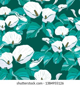 Elegant seamless pattern with calla flowers, design elements. Floral  pattern for invitations, cards, print, gift wrap, manufacturing, textile, fabric, wallpapers