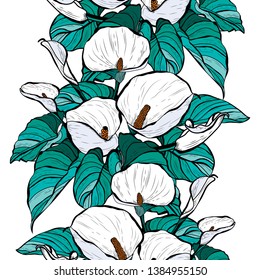 Elegant seamless pattern with calla flowers, design elements. Floral  pattern for invitations, cards, print, gift wrap, manufacturing, textile, fabric, wallpapers